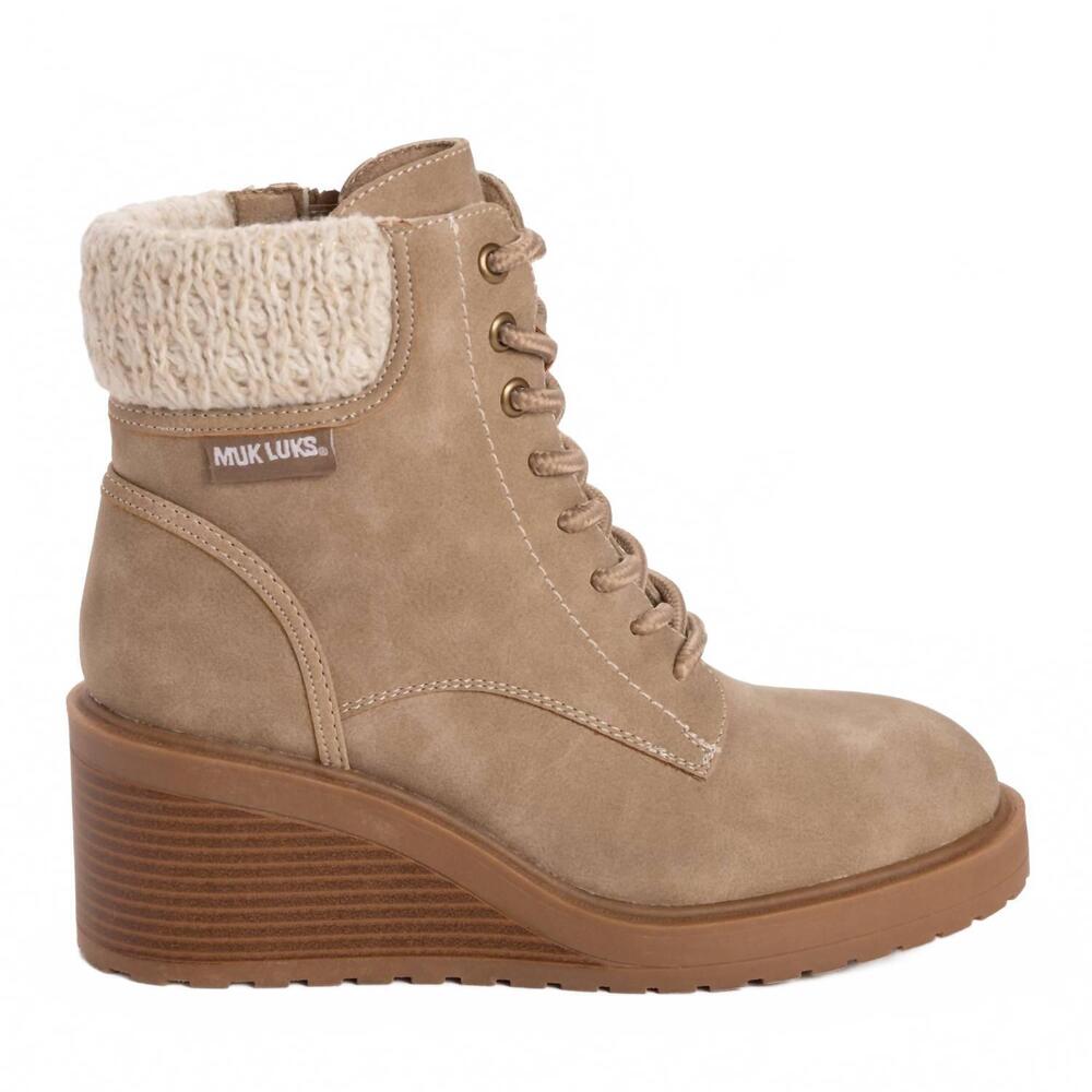 NEW MUK LUKS women's sky solange wedge boots in taupe